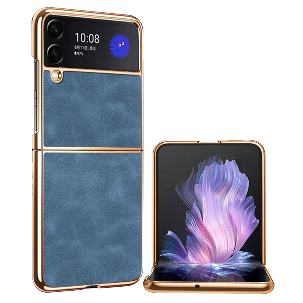 

Für Samsung Galaxy Z Flip4 5G Elektroplattiertes Strukturiertes PU -leder -pc -faltphase -abdeckung Ultra Thin Hülle - Blau, Galaxy Z Flip4 5G