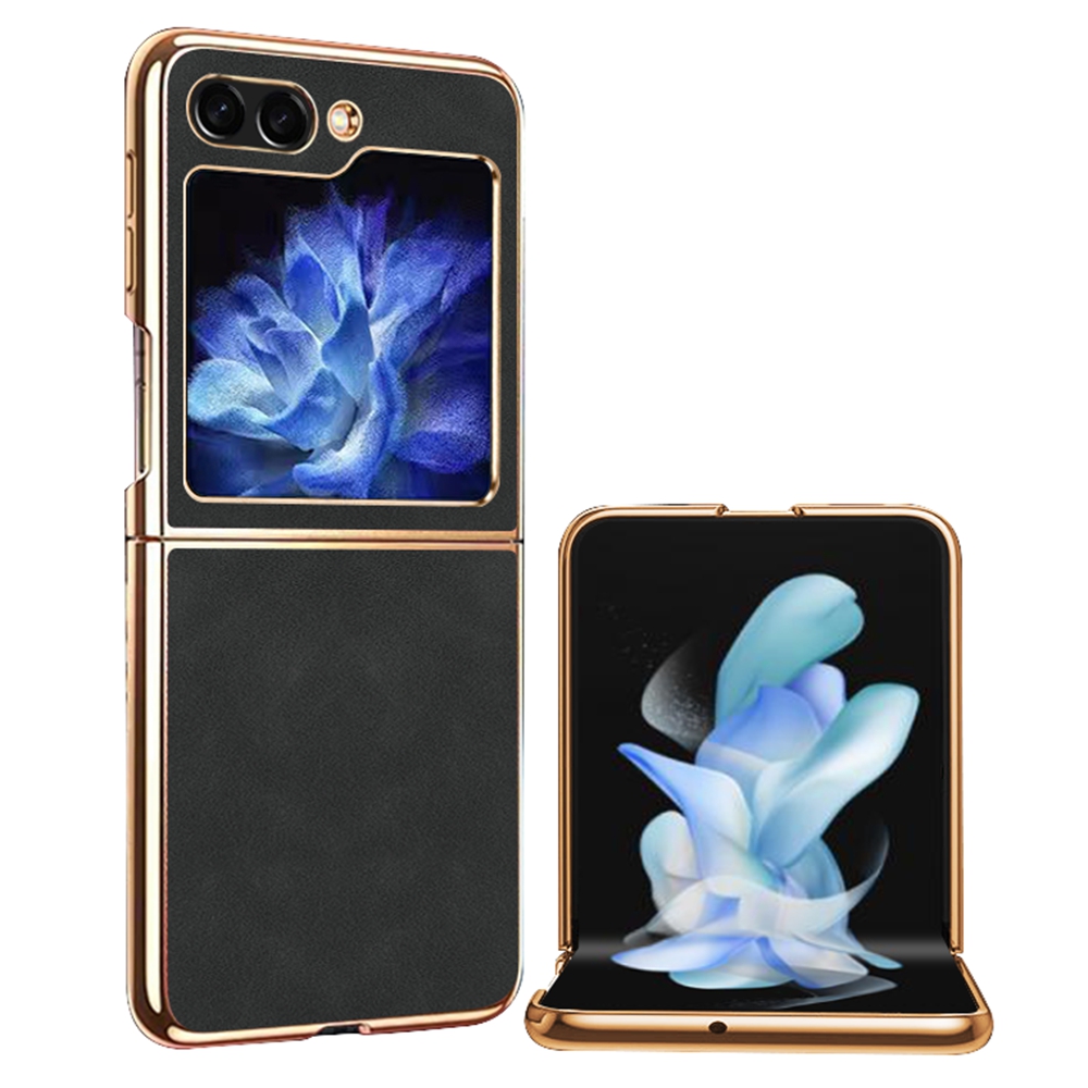 

Für Samsung Galaxy Z Flip5 5G Strukturierte PU -leder -pc -faltphase -abdeckung Ultra Dünner Elektroplatter Gehäuse - Schwarz, Galaxy Z Flip5 5G