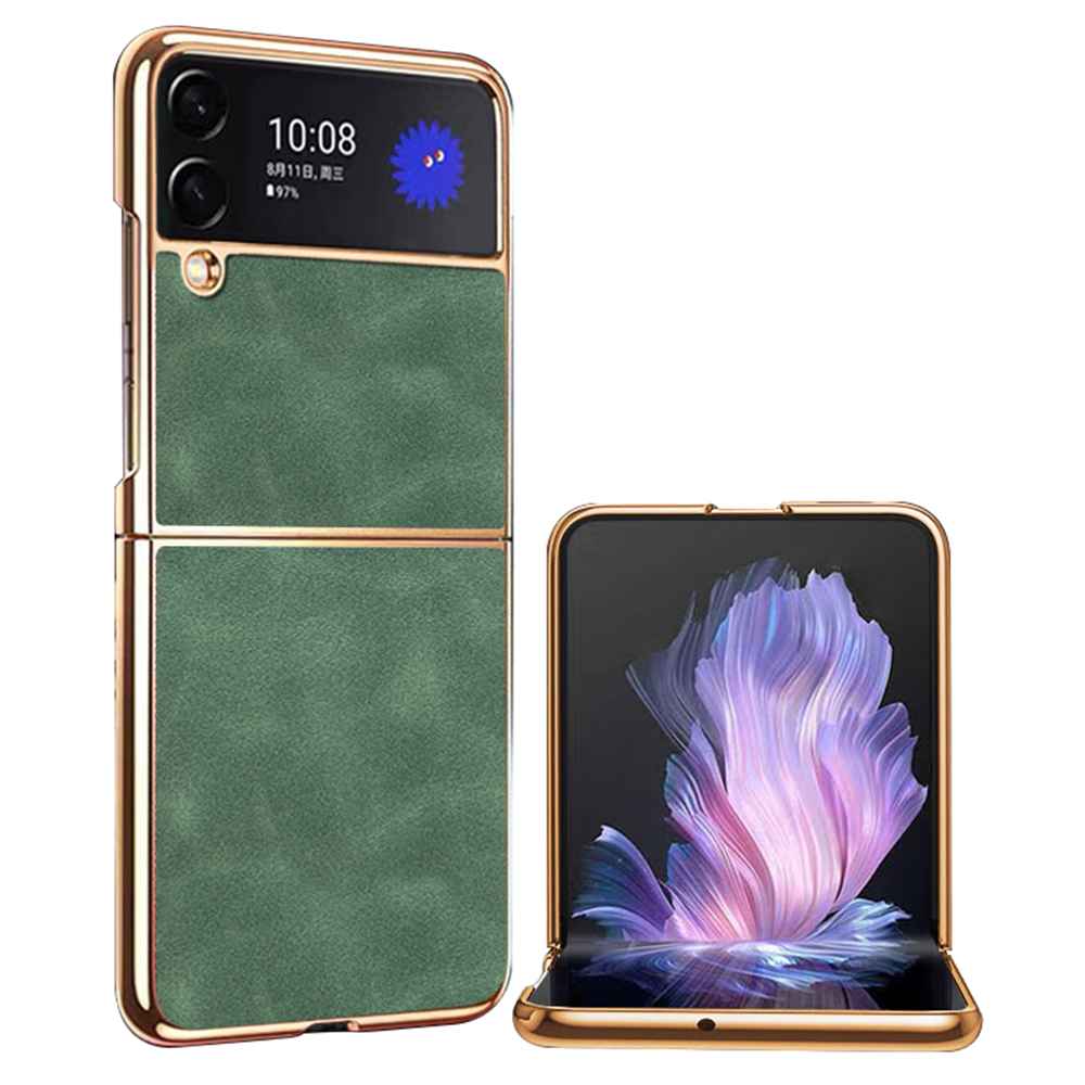 

Für Samsung Galaxy Z Flip3 5G Anti-drogen-struktur-pu-leder-beschichtete Pc-falten-telefonabdeckung Ultra Dünner Elektroplatiertes Gehäuse - Grün, Samsung Galaxy Z Flip3 5G