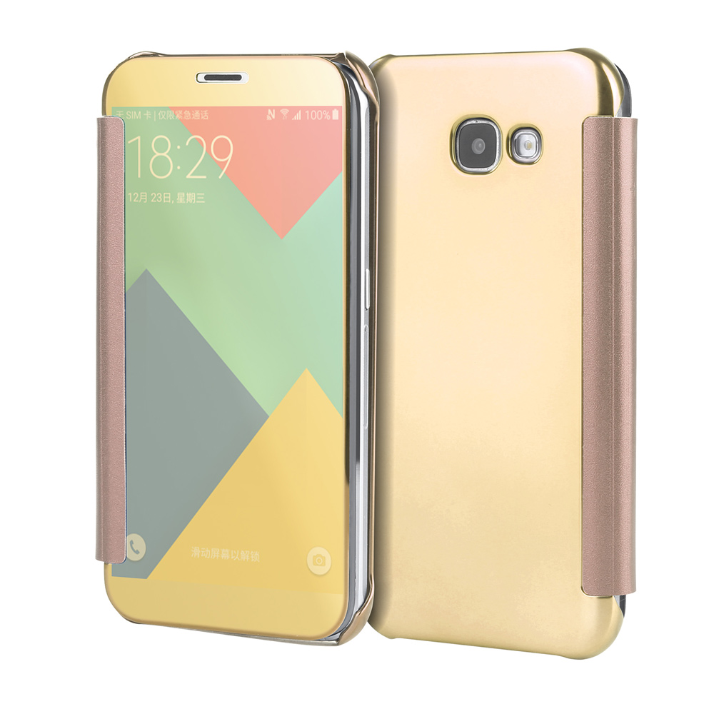 

Plating Mirror Surface PC Leather Smart Cover Casing for Samsung Galaxy A3 (2017) - Gold, Galaxy A3 (2017)
