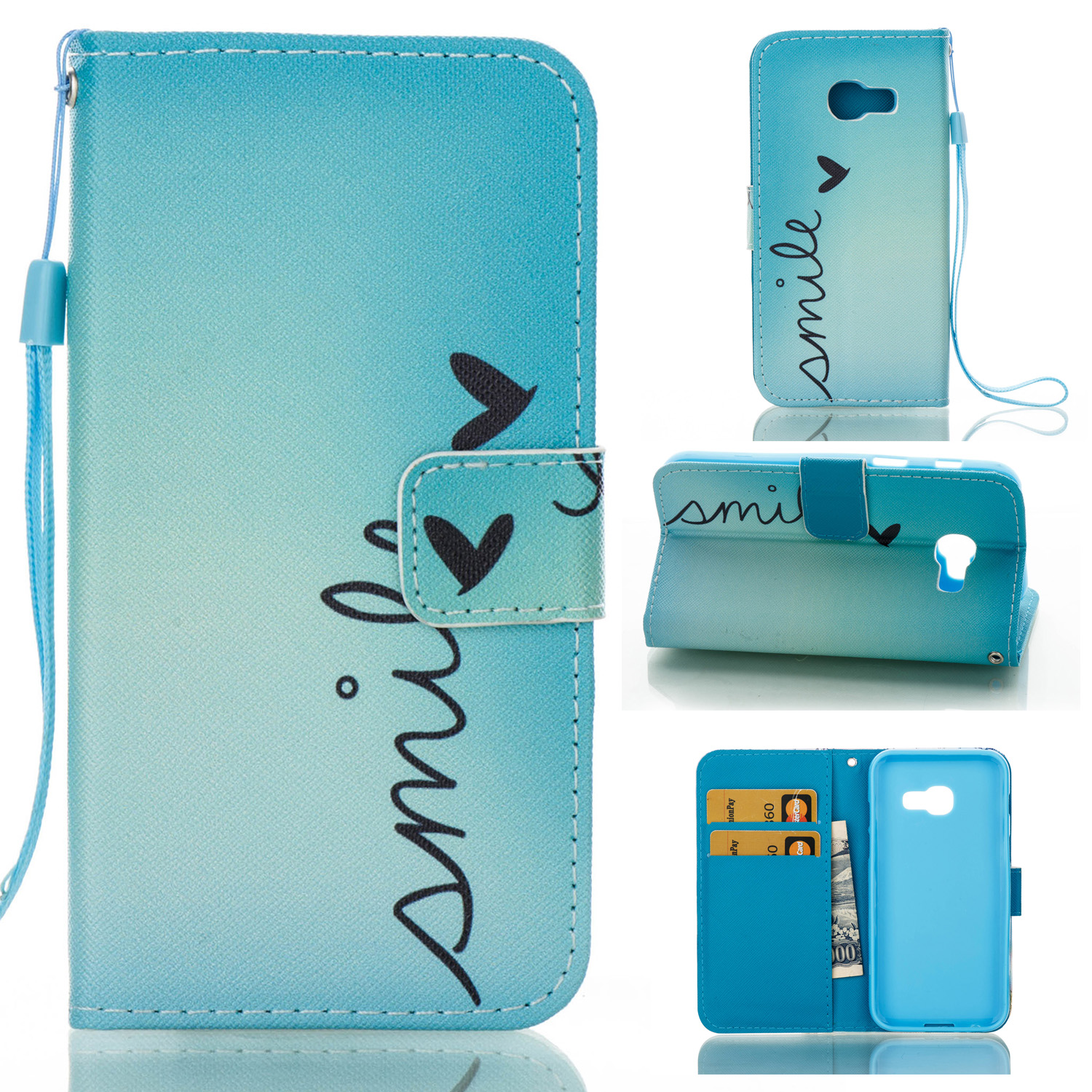 

Wallet PU Leather Patterned Case for Samsung Galaxy A3 (2017) - Smile and Butterfly, Galaxy A3 (2017)