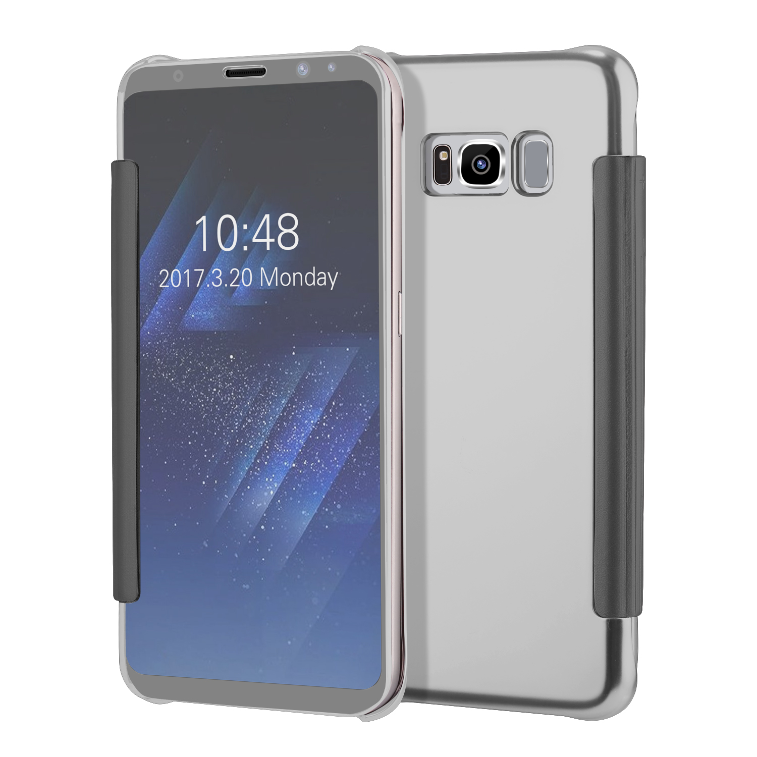 

Plating Mirror Surface View Window Leather Smart Case for Samsung Galaxy S8+ G955 - Silver, Galaxy S8+