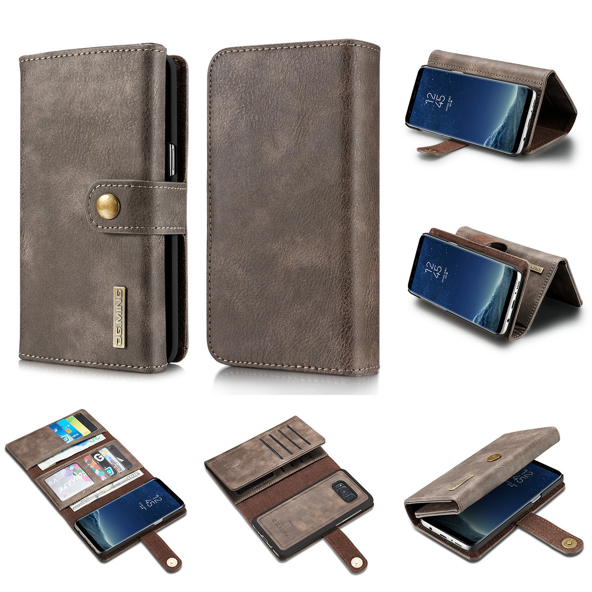 

DG.MING Split Leather Multi-slot Purse with Inner PC Back Case for Samsung Galaxy S8 Plus G955 - Coffee, Galaxy S8+