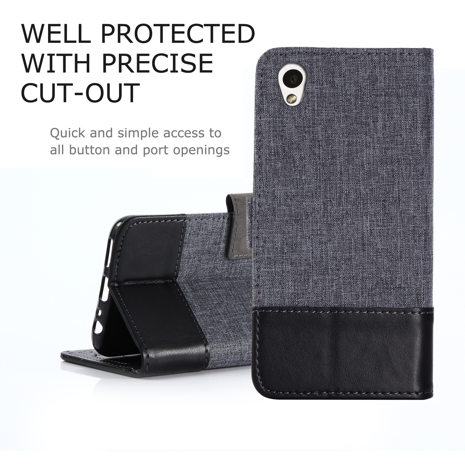 

MUXMA Spleißen PU Leder -leinwand Brieftasche Telefonabdeckung Für Sony Xperia L1 - Schwarz, Xperia L1