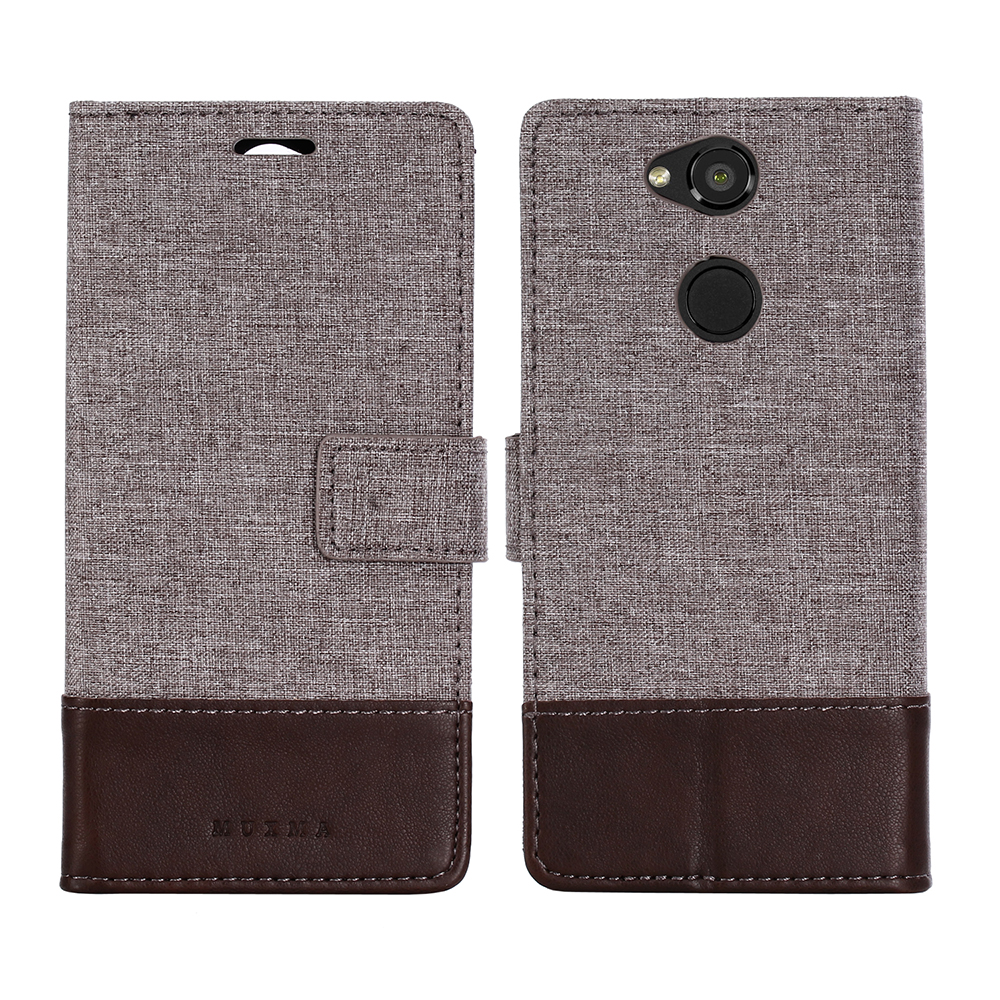 

Muxma Für Sony Xperia XA2 Spleißen Leinwand PU Leder Brieftaschenhülle Mit Ständer - Braun, Xperia XA2