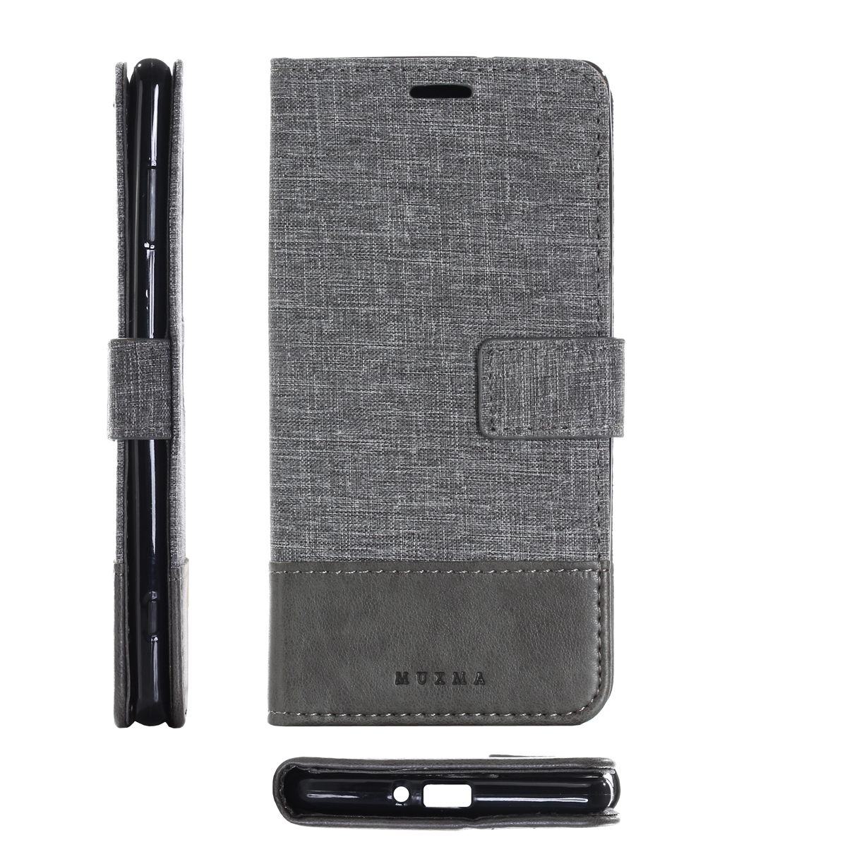 

MUXMA PU Leder -leinwand Spleißbrieftaschenstand Cover Für Sony Xperia XZ2 Premium - Grau, Xperia XZ2 Premium