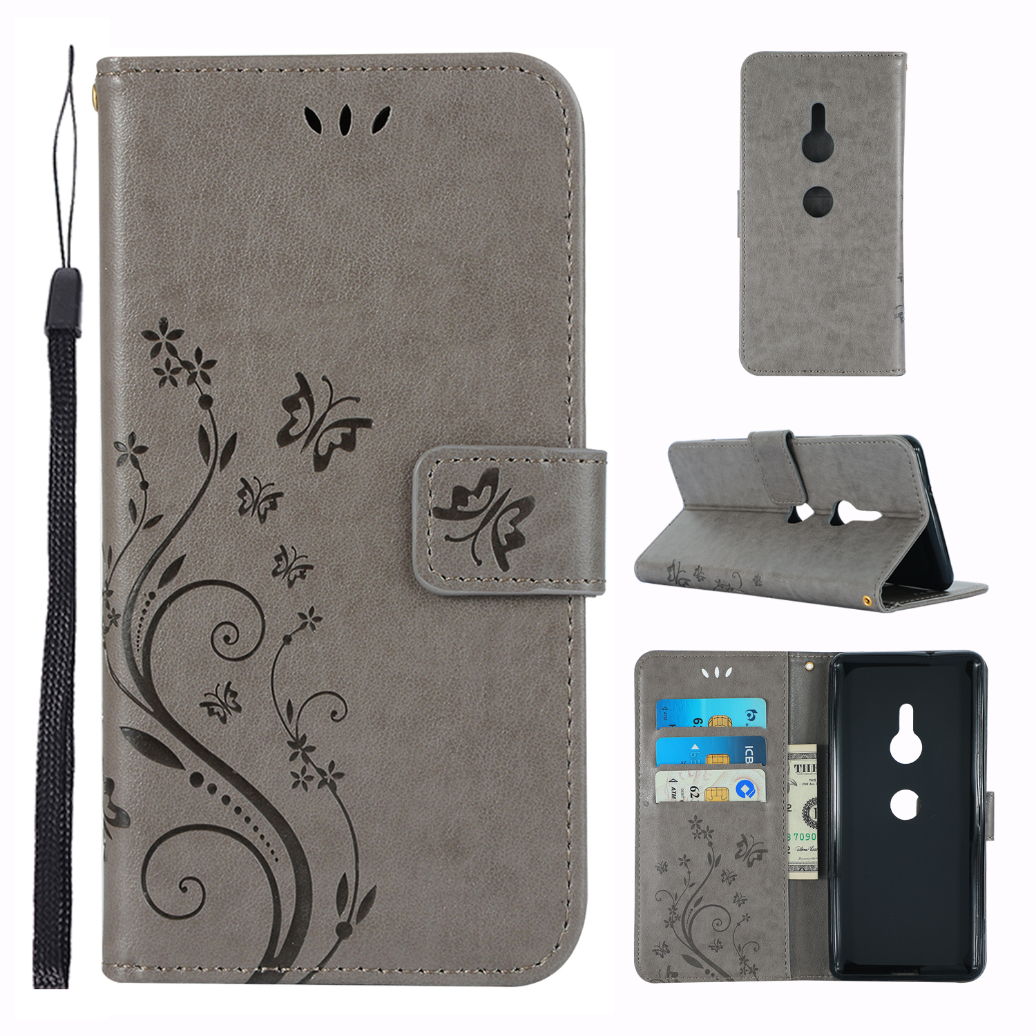 

Impreinte Butterfly Flower en Cuir Couvercle Pour Sony Xperia XZ3 - Gris, Sony Xperia XZ3