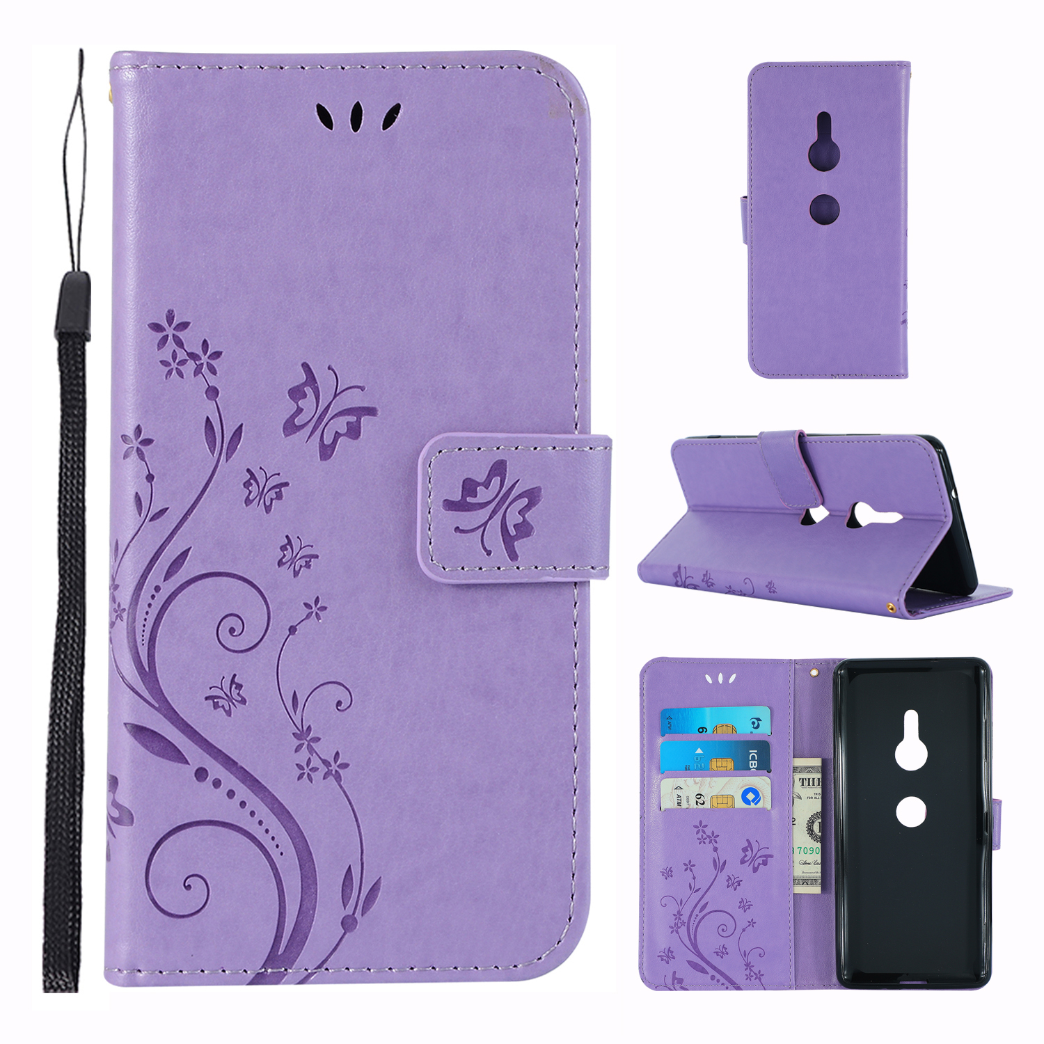 

Impreinte Butterfly Flower Cuir Portefeuille Huile de Coque Pour Sony Xperia XZ3 - Violet, Sony Xperia XZ3