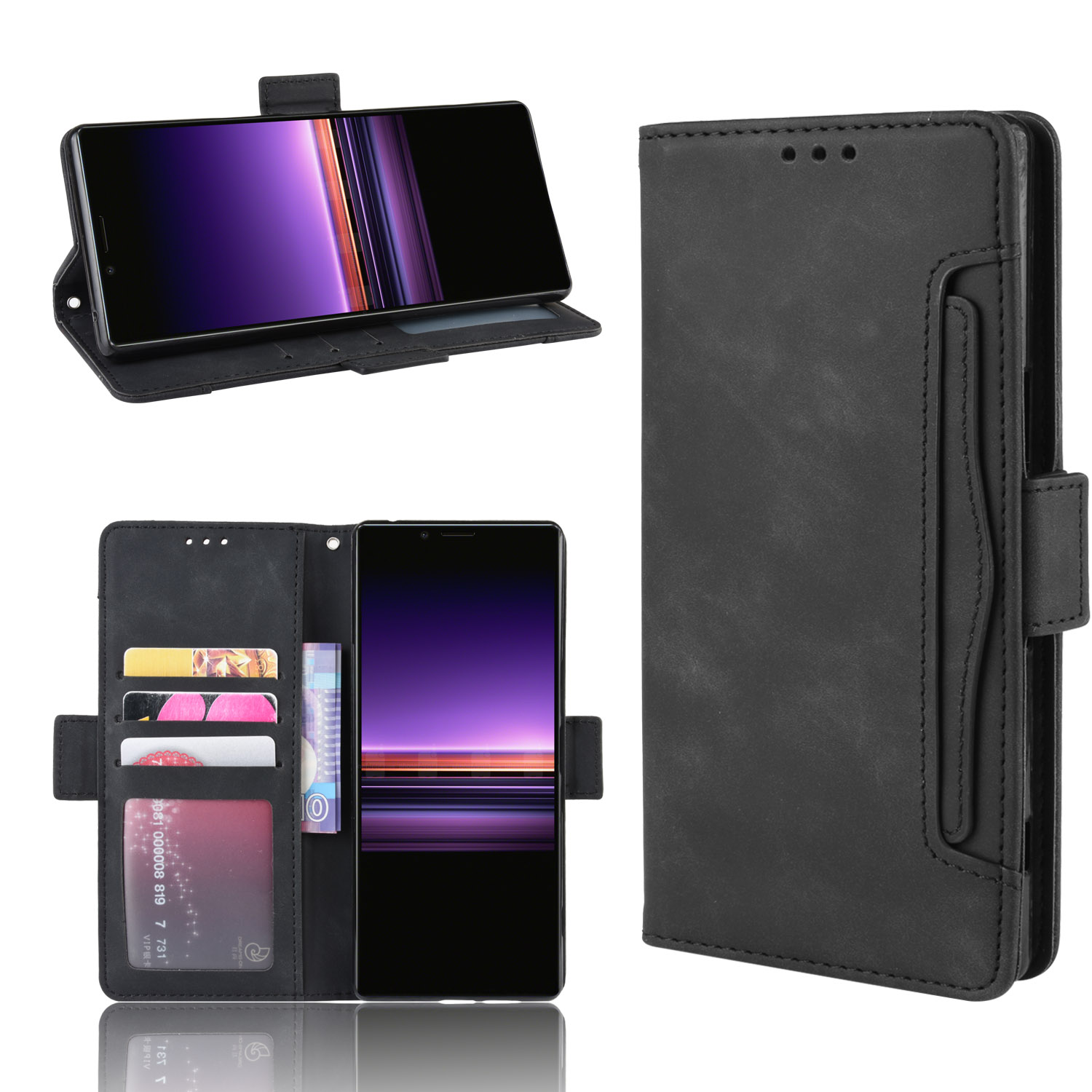

Wallet Stand Leather Protective Phone Case for Sony Xperia 1 - Black, Sony Xperia 1