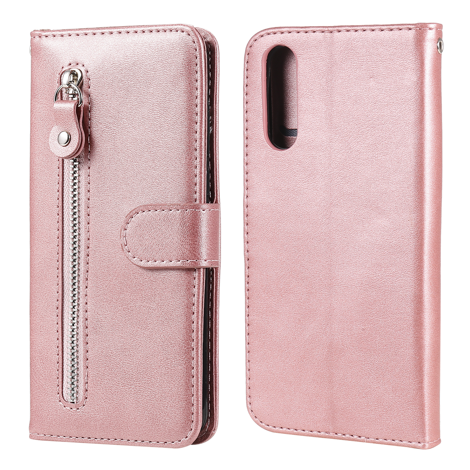 

Coque De Téléphone Portable À Glissière En Cuir Multifonction Avec Deux Poches De Trésorerie Pour Sony Xperia 10 II - Or Rose