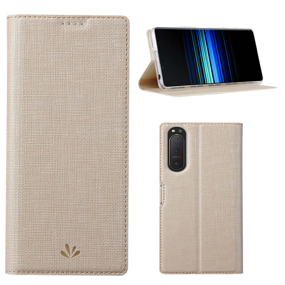 

VILI DMX Cross Texture Card Slot Stand Leder Hülle Für Sony Xperia 5 II - Gold, Xperia 5 II