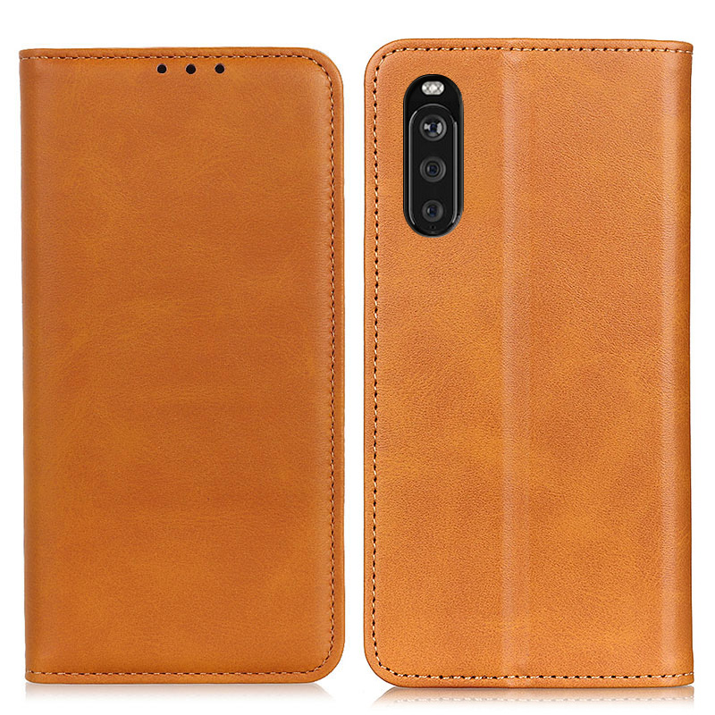 

Split Leder Brieftasche Telefonabdeckung Für Sony Xperia 10 III 5G Auto-absorbiertes Designständer Smartphone Shell Shell - Gelb, Xperia 10 III 5G