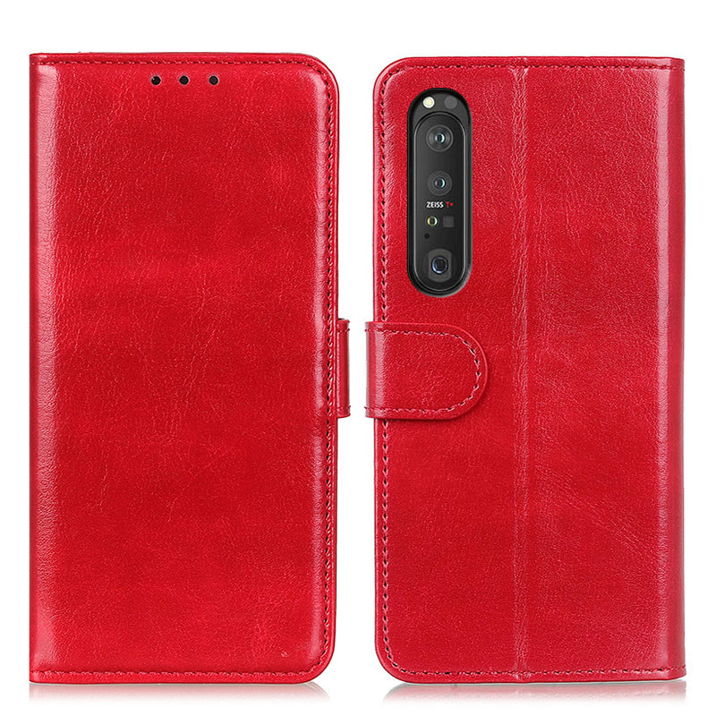 

Crazy Horse id & Credit Card Taschen Brieftasche Ledertasche Für Sony Xperia 1 III 5G Telefonschutzabdeckung - Rot, Xperia 1 III 5G