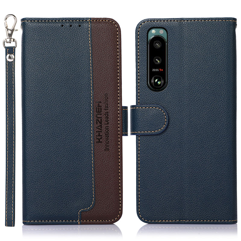 

Khazneh Litchi Hautdesign RFID Anti-diebstahl-wischfunktion Leder-telefonhülle Für Sony Xperia 5 III 5g - Blau, Xperia 5 III 5G