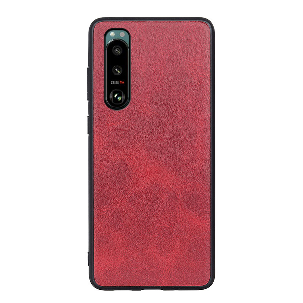 

Полная Защита Кожаное Покрытие TPU + PC Телефон Для Sony Xperia 5 III - Красный, Xperia 5 III 5G