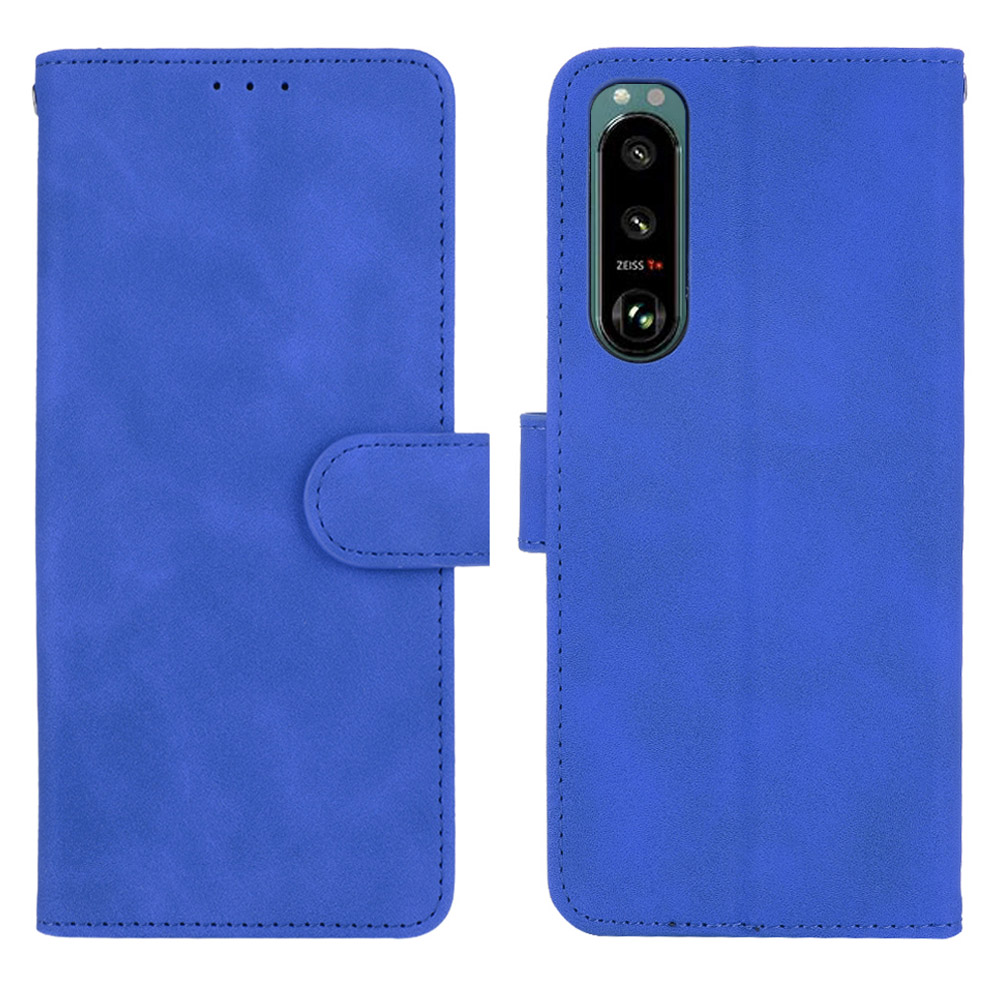 

Silky Touch Leather Wallet Stand Phone Cover Case for Sony Xperia 5 III 5G - Blue, Xperia 5 III 5G