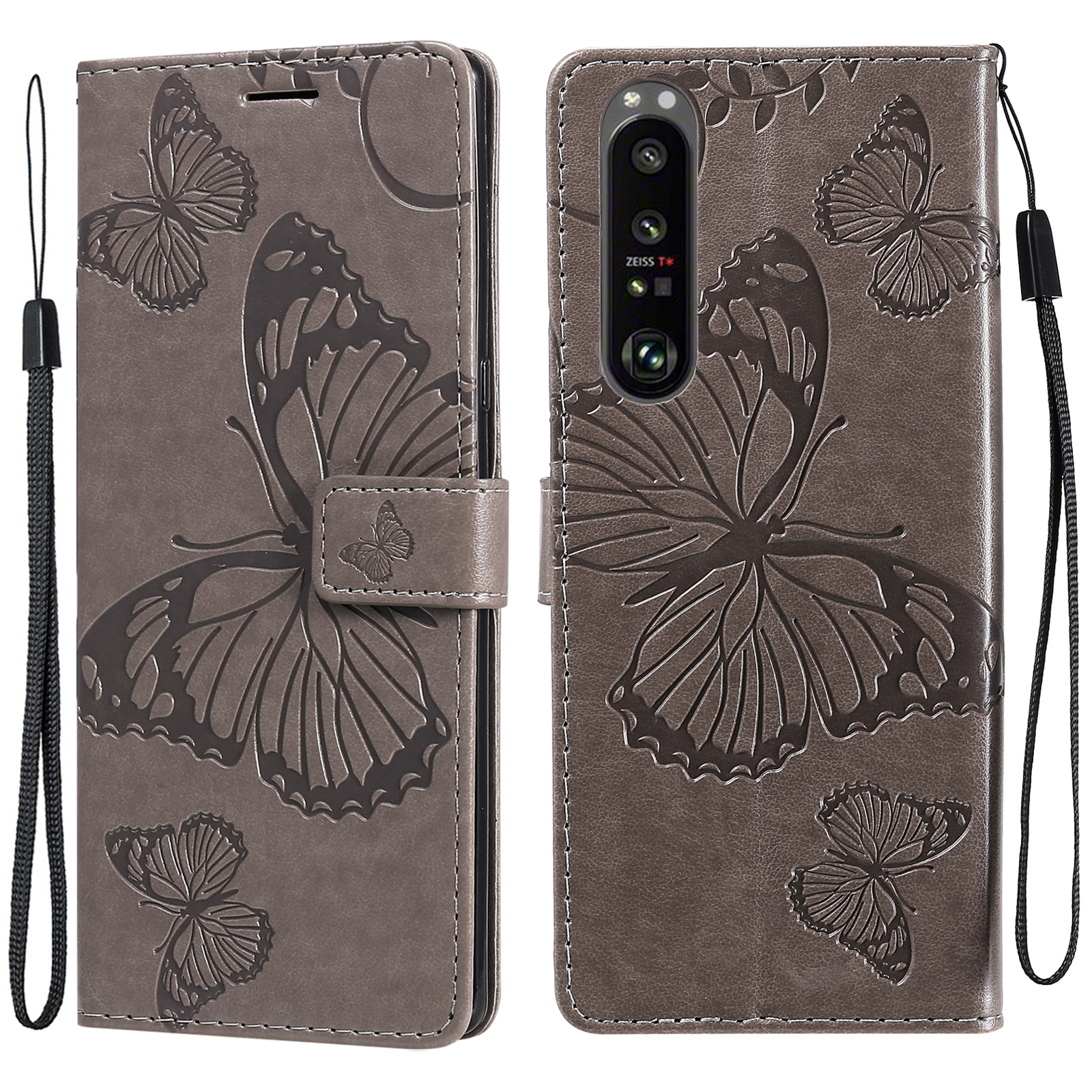 

Wallet Design KT Imprinting Flower Series-2 Butterflies Pattern Imprinting Leather Case with Stand for Sony Xperia 1 III 5G - Grey