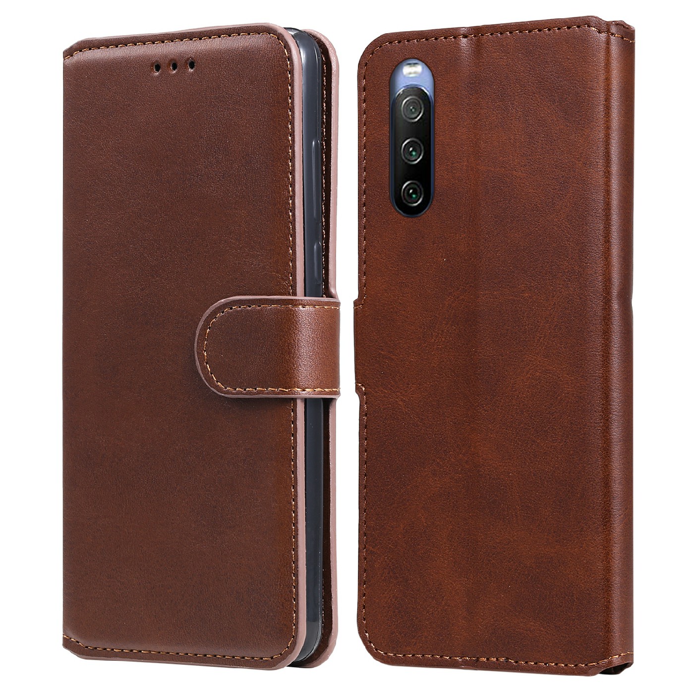 

PU Leder Vollschutz Brieftaschenständer Telefonschalenabdeckung Für Sony Xperia 10 III 5G - Braun, Xperia 10 III 5G
