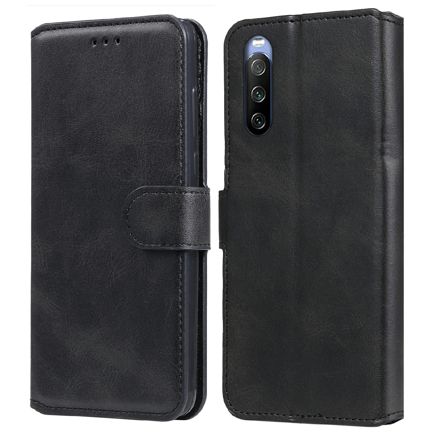

PU Leder Vollschutz Brieftaschenständer Telefonschalenabdeckung Für Sony Xperia 10 III 5G - Schwarz, Xperia 10 III 5G