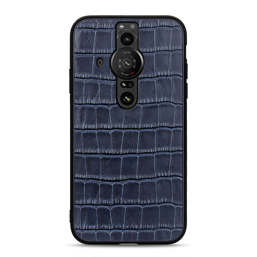 

Krokodiltextur Anti-kratzer Drop-sof-echtes Leder Beschichtetes PC+TPU Für Sony Xperia Pro-I - Blau, Sony Xperia Pro-I