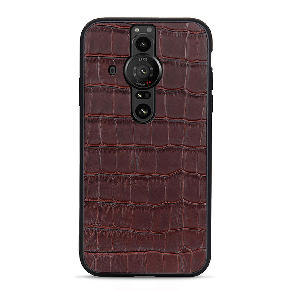 

Krokodiltextur Anti-kratzer Drop-sof-echtes Leder Beschichtetes PC+TPU Für Sony Xperia Pro-I - Braun, Sony Xperia Pro-I
