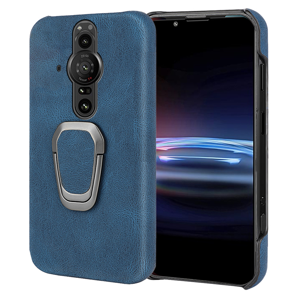 

Soft PU Leder + Hartes PC Slim Fit Protective Phone Hülle Mit Ring-ständer Für Sony Xperia Pro-I - Blau, Sony Xperia Pro-I