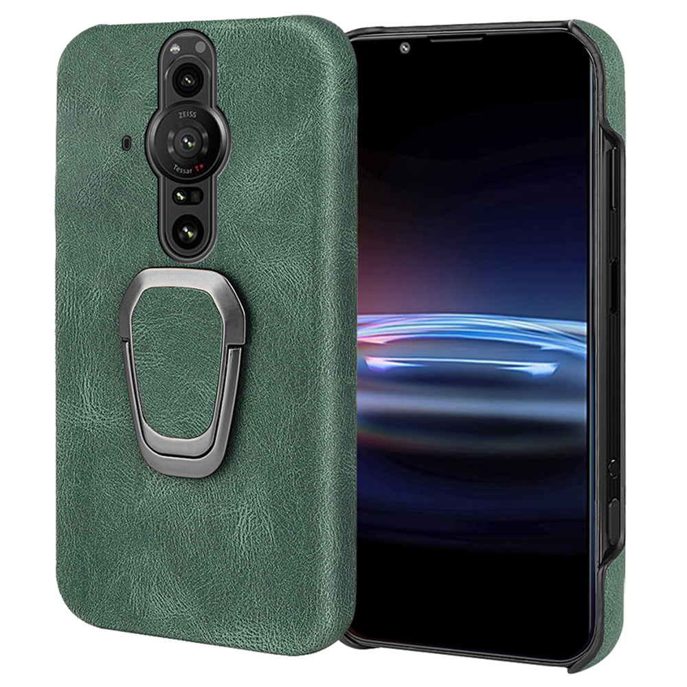 

Soft PU Leder + Hartes PC Slim Fit Protective Phone Hülle Mit Ring-ständer Für Sony Xperia Pro-I - Grün, Sony Xperia Pro-I