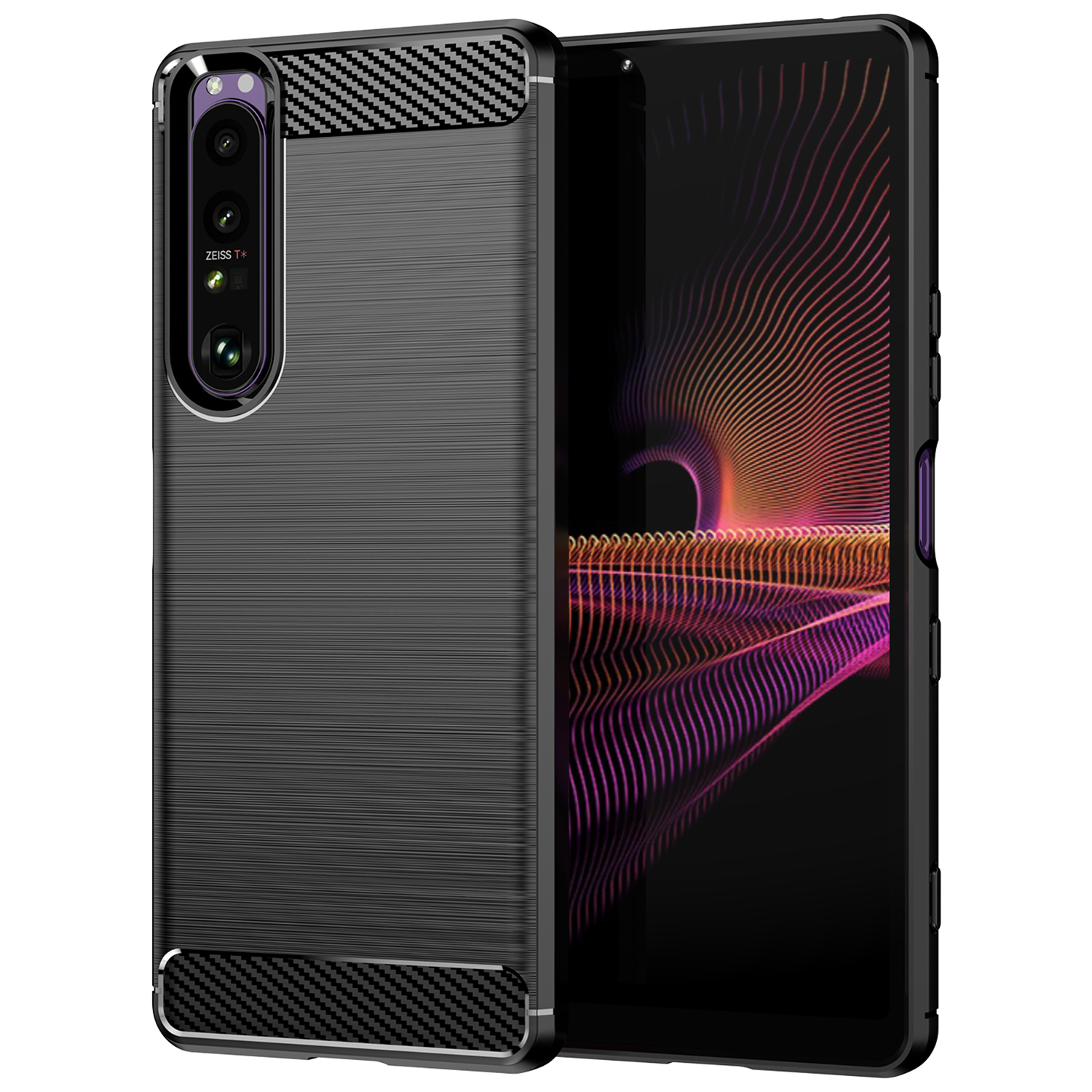 

1,8 mm TPU -hülle Kohlefaser Textur Feine Arbeit Gebürstete Oberflächenbiegung Für Sony Xperia 1 III 5G - Schwarz, Xperia 1 III 5G