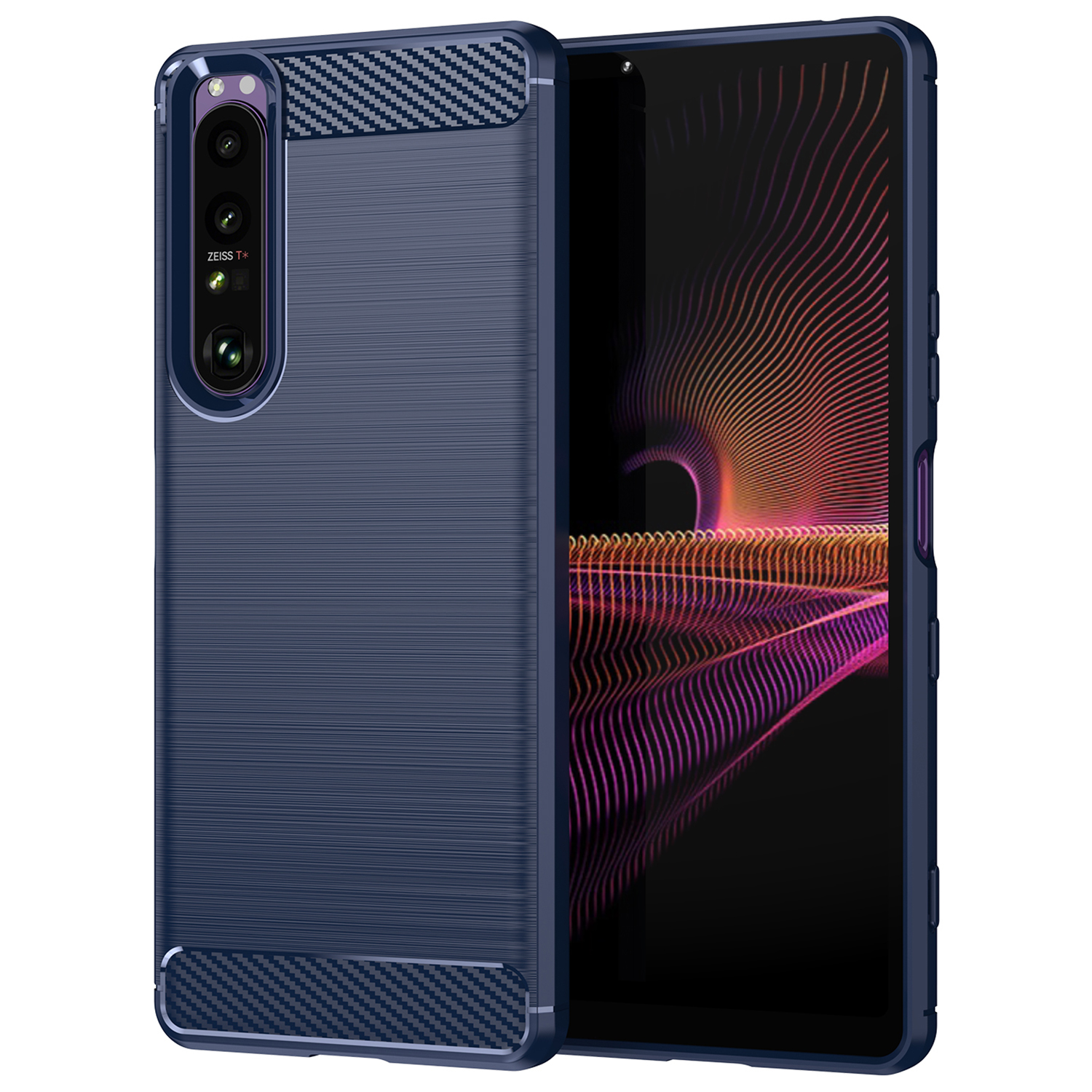 

1,8 mm TPU -hülle Kohlefaser Textur Feine Arbeit Gebürstete Oberflächenbiegung Für Sony Xperia 1 III 5G - Blau, Xperia 1 III 5G