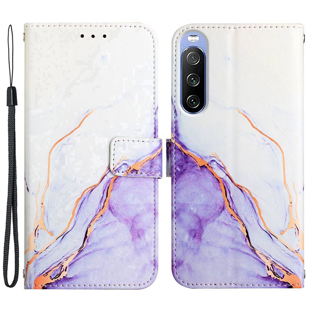 

Pour Sony Xperia 10 III 5G / Xperia 10 Lite yb Motif Imprimer en Cuir Série 5 Cuir pu Cuir Marbre Motif de Portefeuille de Porte - Blanc Violet Ls006