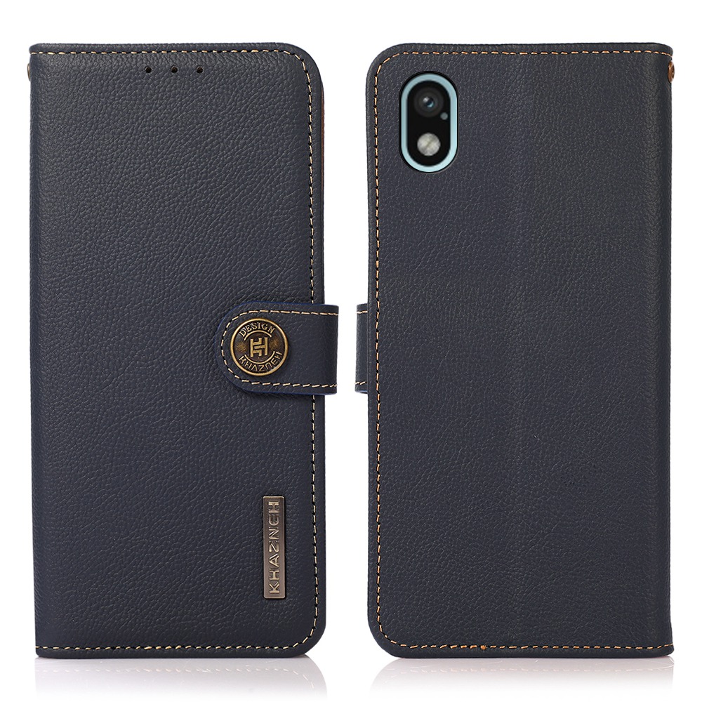 

Khazneh Für Sony Xperia Ace III RFID Blockierständer Wallet Schocksicheres Anti-drop-strukturiertes Echtes Leder + Tpu-schale - Blau, Sony Xperia Ace III