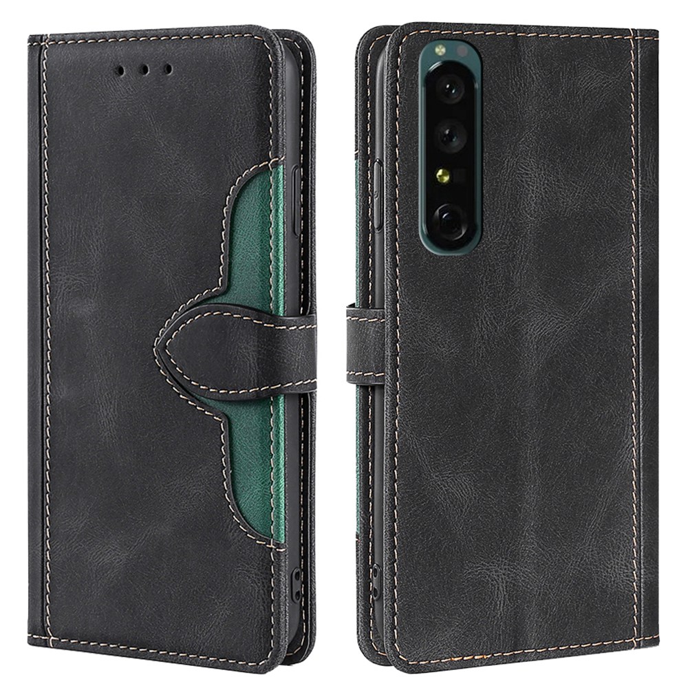 

Für Sony Xperia 1 IV Wallet Flip Phone Deckung PU Leder Strohhutmuster Ständer Folio School Vollständigen Schweissen - Schwarz, Sony Xperia 1 IV 5G