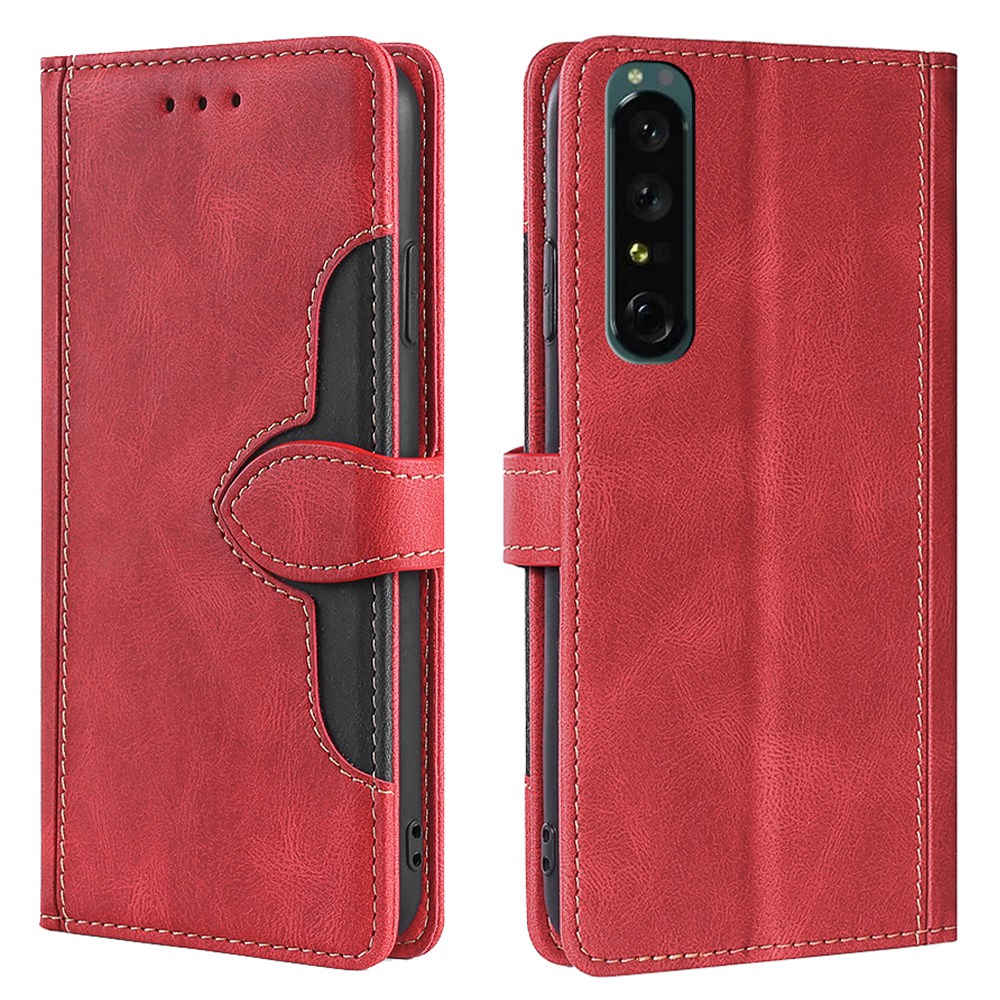 

Für Sony Xperia 1 IV Wallet Flip Phone Deckung PU Leder Strohhutmuster Ständer Folio School Vollständigen Schweissen - Rot, Sony Xperia 1 IV 5G