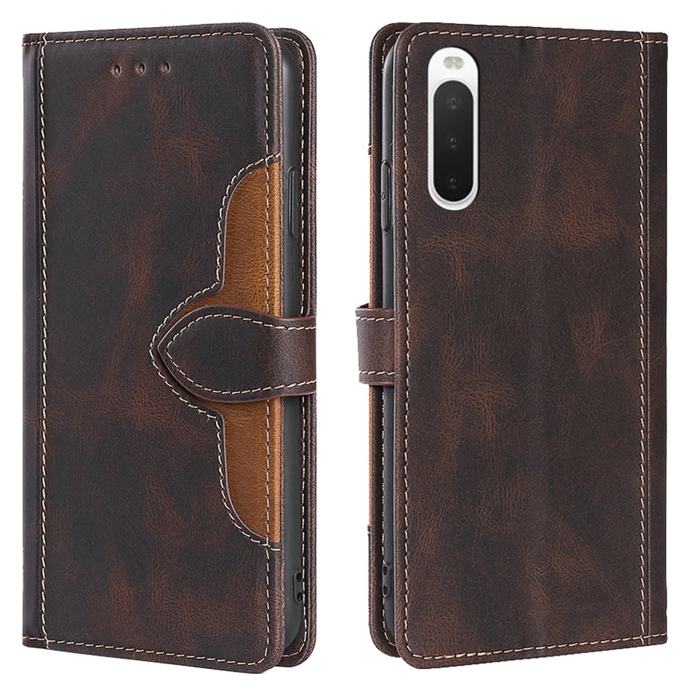 

Für Sony Xperia 10 IV Hauttouch Feeling Leder Buchhülle Strohhutmuster Ständer Magnetischer Verschluss Flip Wallet Telefonabdeckung - Braun, Sony Xperia 10 IV 5G