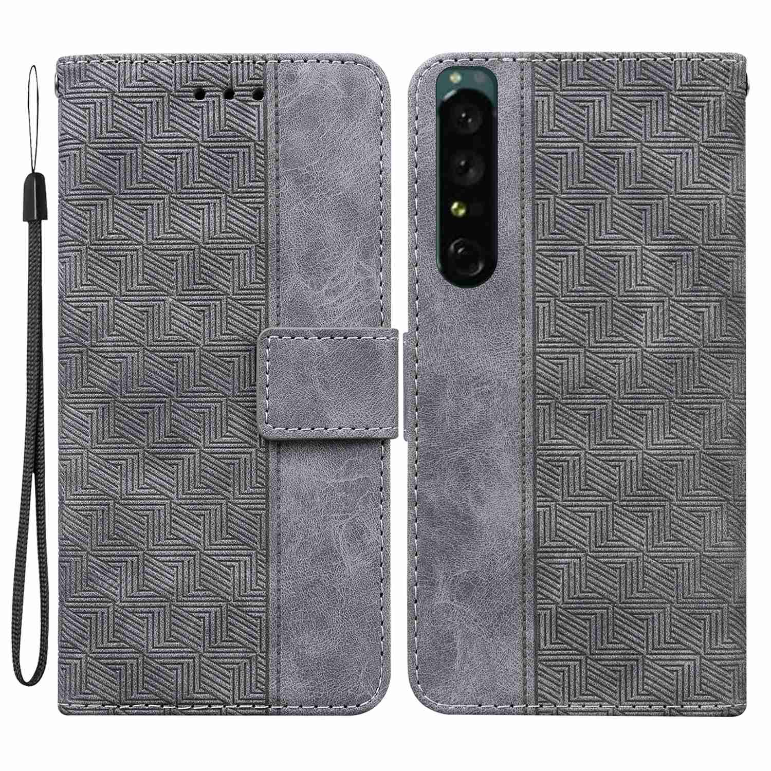 

Für Sony Xperia 1 IV Geometriemuster Geprägtes Stand Phone Case Bump Proof PU Leder Brieftasche Flip Cover - Grau, Sony Xperia 1 IV 5G