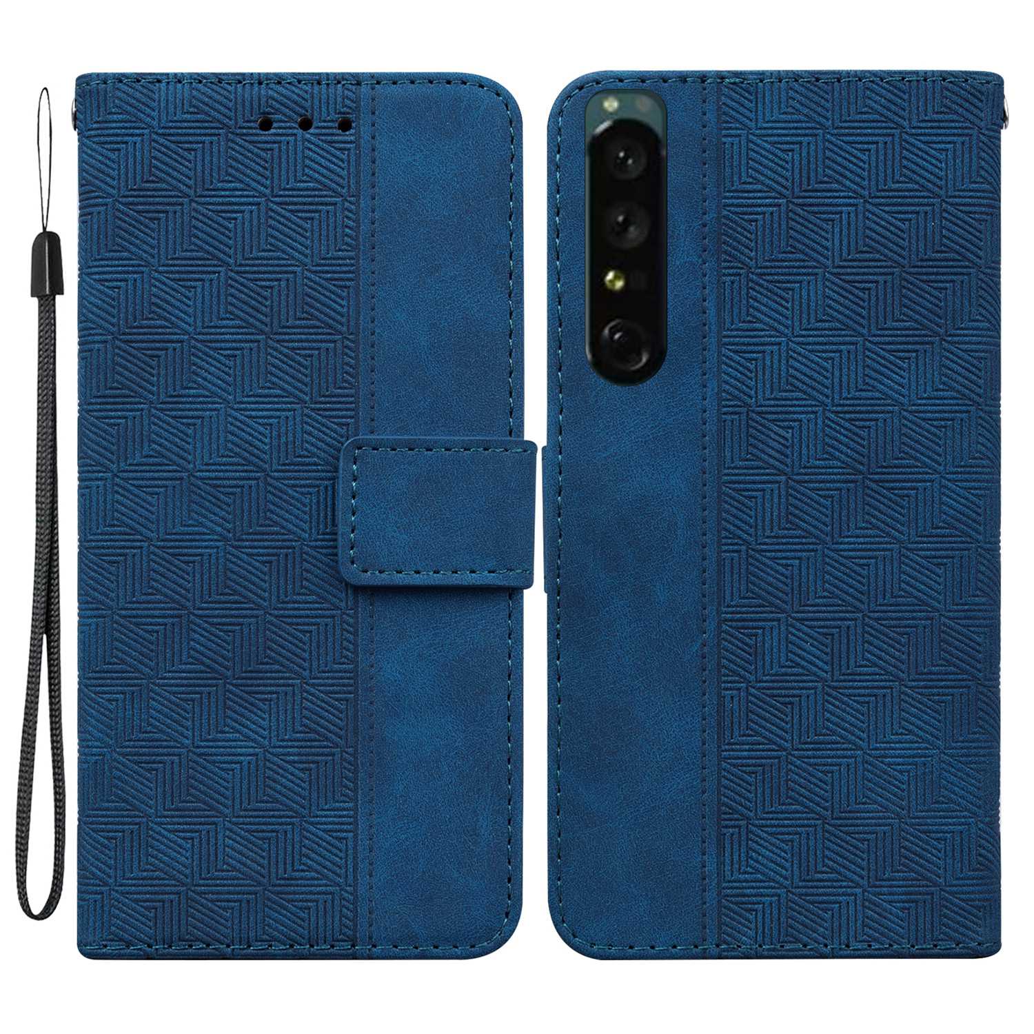 

Für Sony Xperia 1 IV Geometriemuster Geprägtes Stand Phone Case Bump Proof PU Leder Brieftasche Flip Cover - Blau, Sony Xperia 1 IV 5G