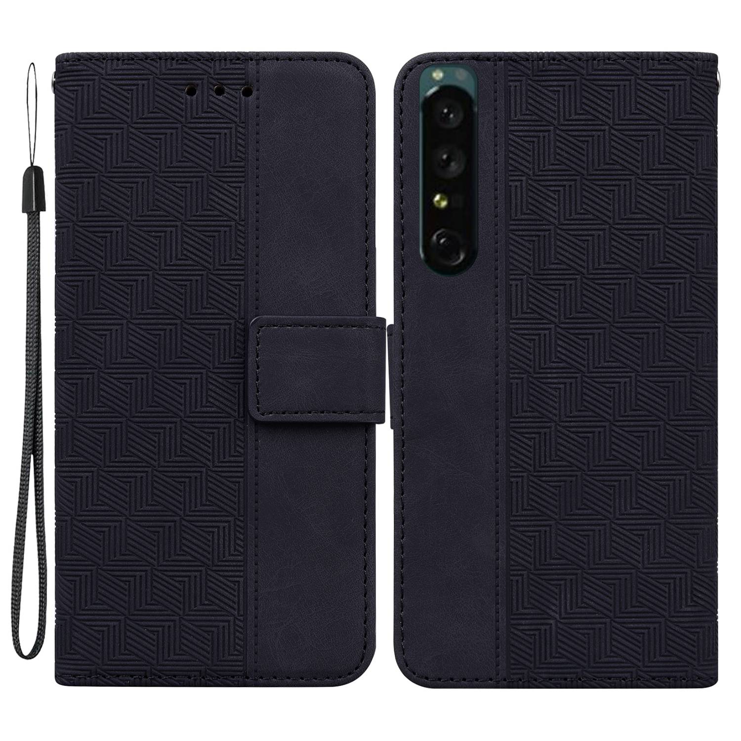 

Für Sony Xperia 1 IV Geometriemuster Geprägtes Stand Phone Case Bump Proof PU Leder Brieftasche Flip Cover - Schwarz, Sony Xperia 1 IV 5G