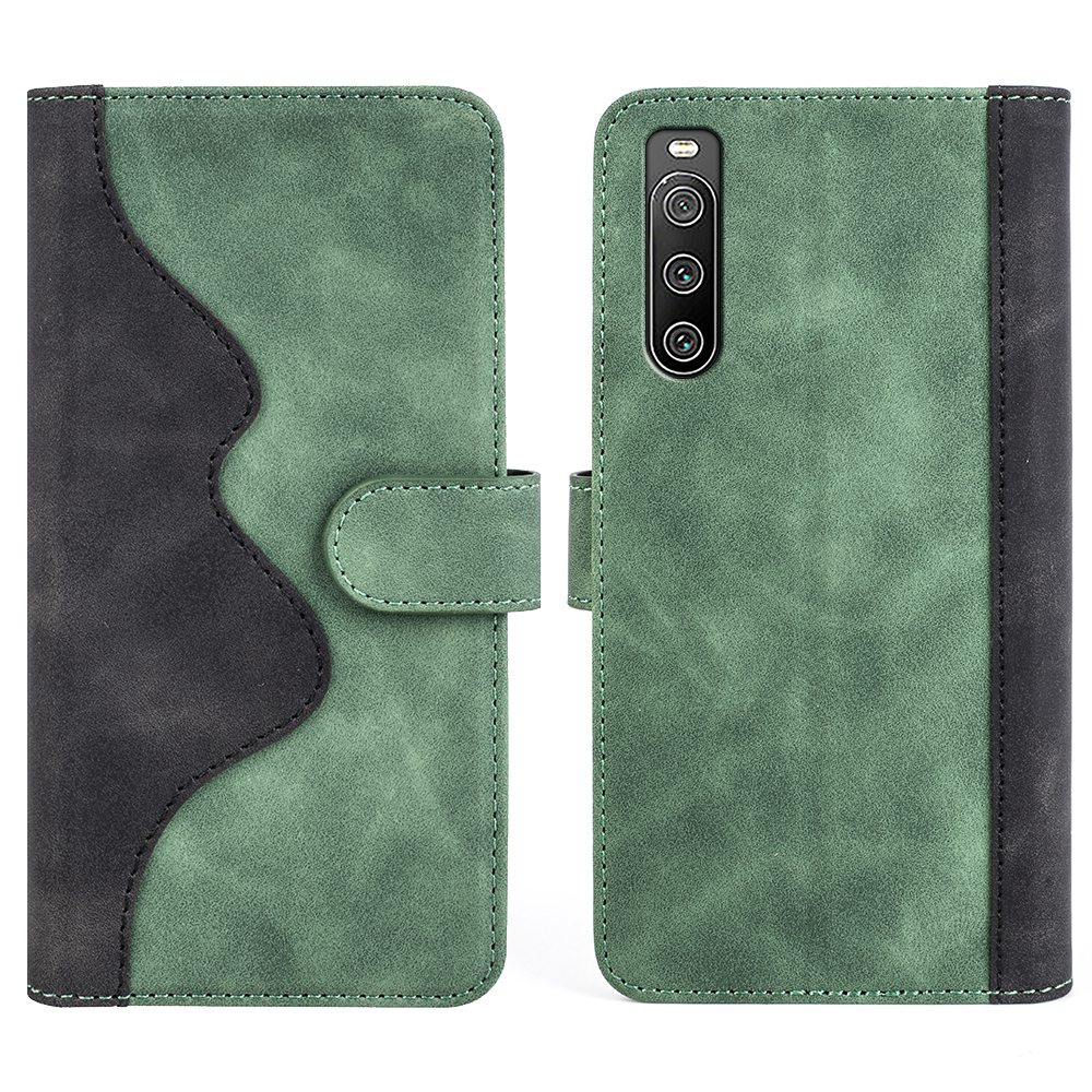 

Für Sony Xperia 10 IV Spleißdesign-brieftaschenstil Full Protection Ledermagnetrop-proof-mobiltelefonhülle Mit Ständer - Grün, Sony Xperia 10 IV 5G