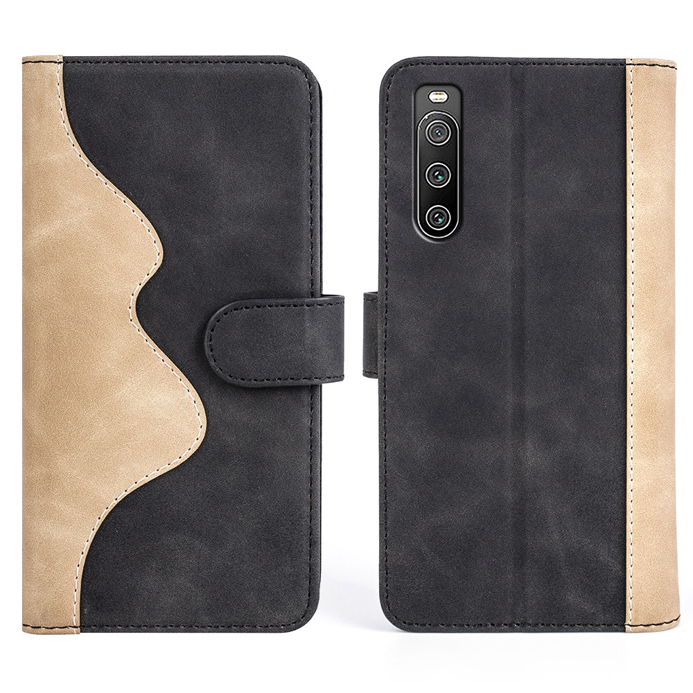 

Für Sony Xperia 10 IV Spleißdesign-brieftaschenstil Full Protection Ledermagnetrop-proof-mobiltelefonhülle Mit Ständer - Schwarz, Sony Xperia 10 IV 5G
