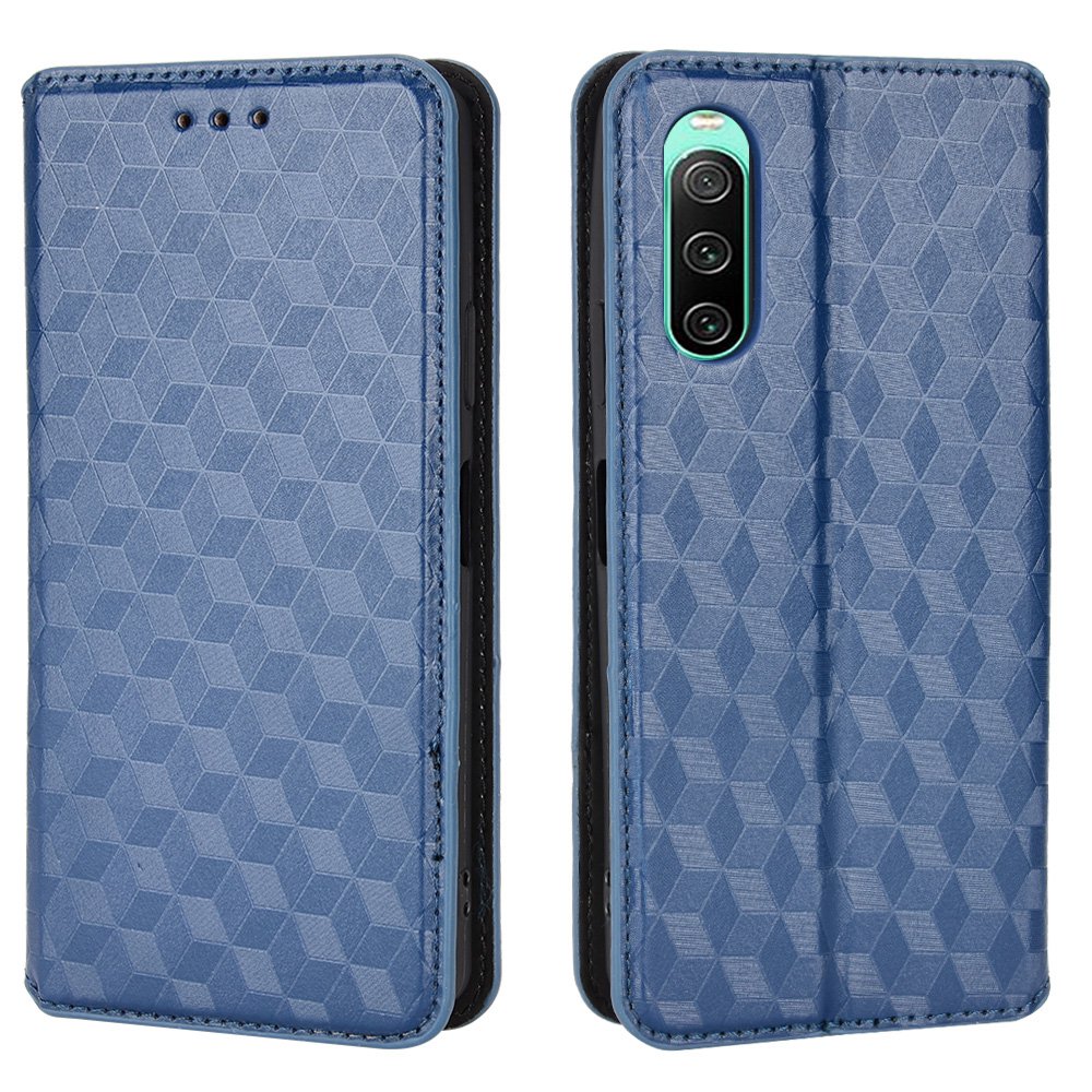 

Für Sony Xperia 10 IV PU Leder Imprinzipiertes Rhombus -muster Phone Hülle Wallet Stand Magnetic Auto Closeur Cover - Blau, Sony Xperia 10 IV 5G