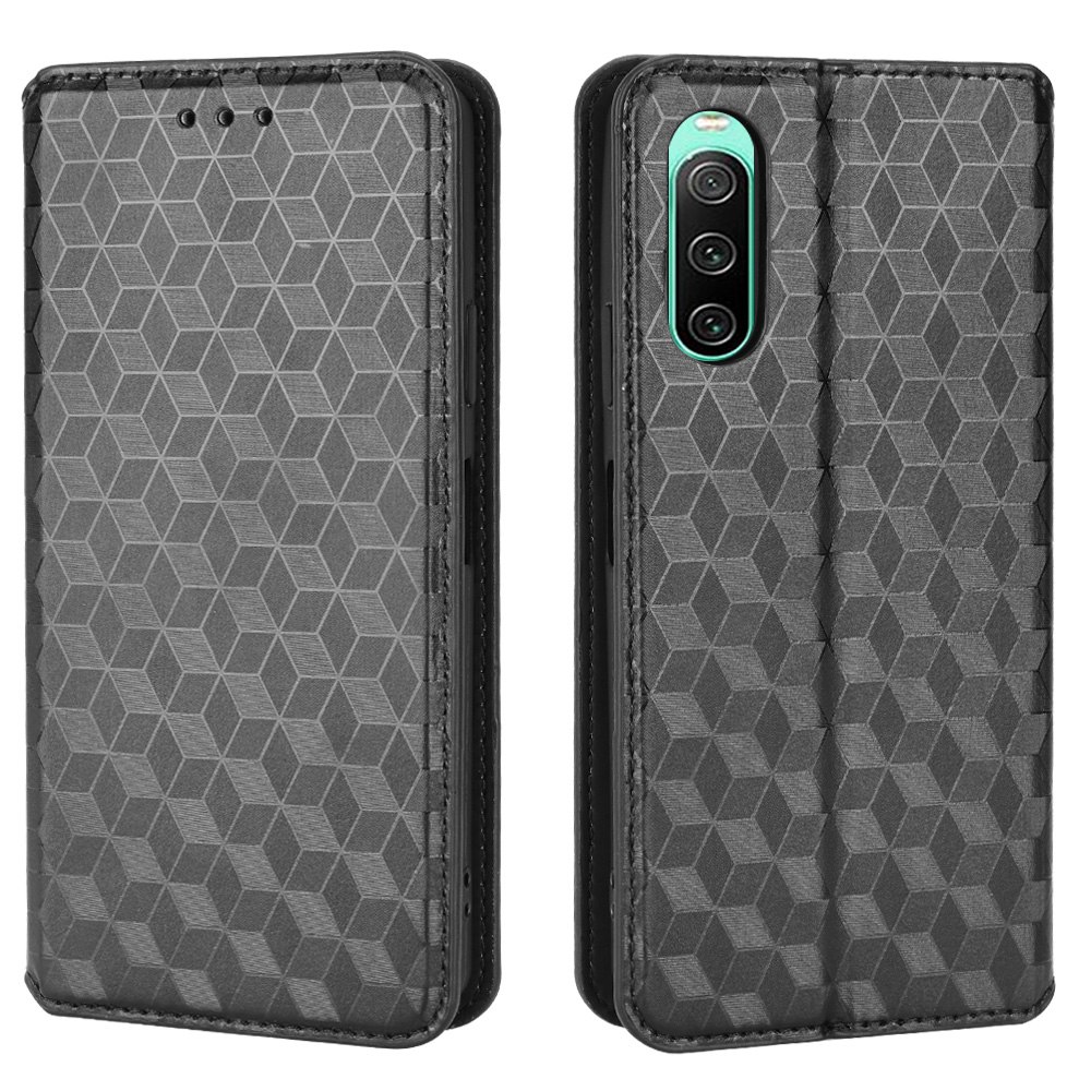 

Für Sony Xperia 10 IV PU Leder Imprinzipiertes Rhombus -muster Phone Hülle Wallet Stand Magnetic Auto Closeur Cover - Schwarz, Sony Xperia 10 IV 5G