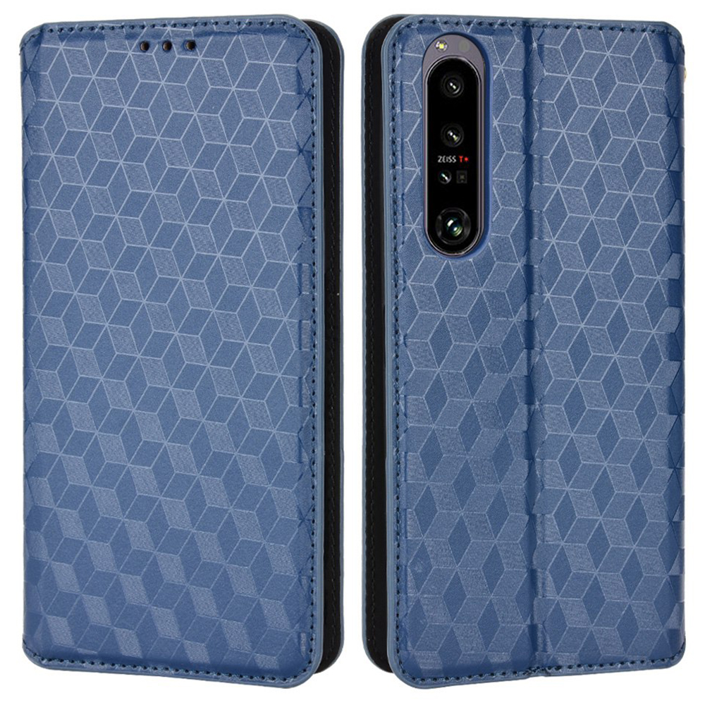 

Geprinktes Rhombus -mustergehäuse Für Sony Xperia 1 IV, PU Lederständer Magnetische Autoverschluss Brieftasche Telefonschale - Blau, Sony Xperia 1 IV 5G