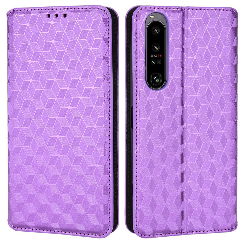 

Geprinktes Rhombus -mustergehäuse Für Sony Xperia 1 IV, PU Lederständer Magnetische Autoverschluss Brieftasche Telefonschale - Violett, Sony Xperia 1 IV 5G