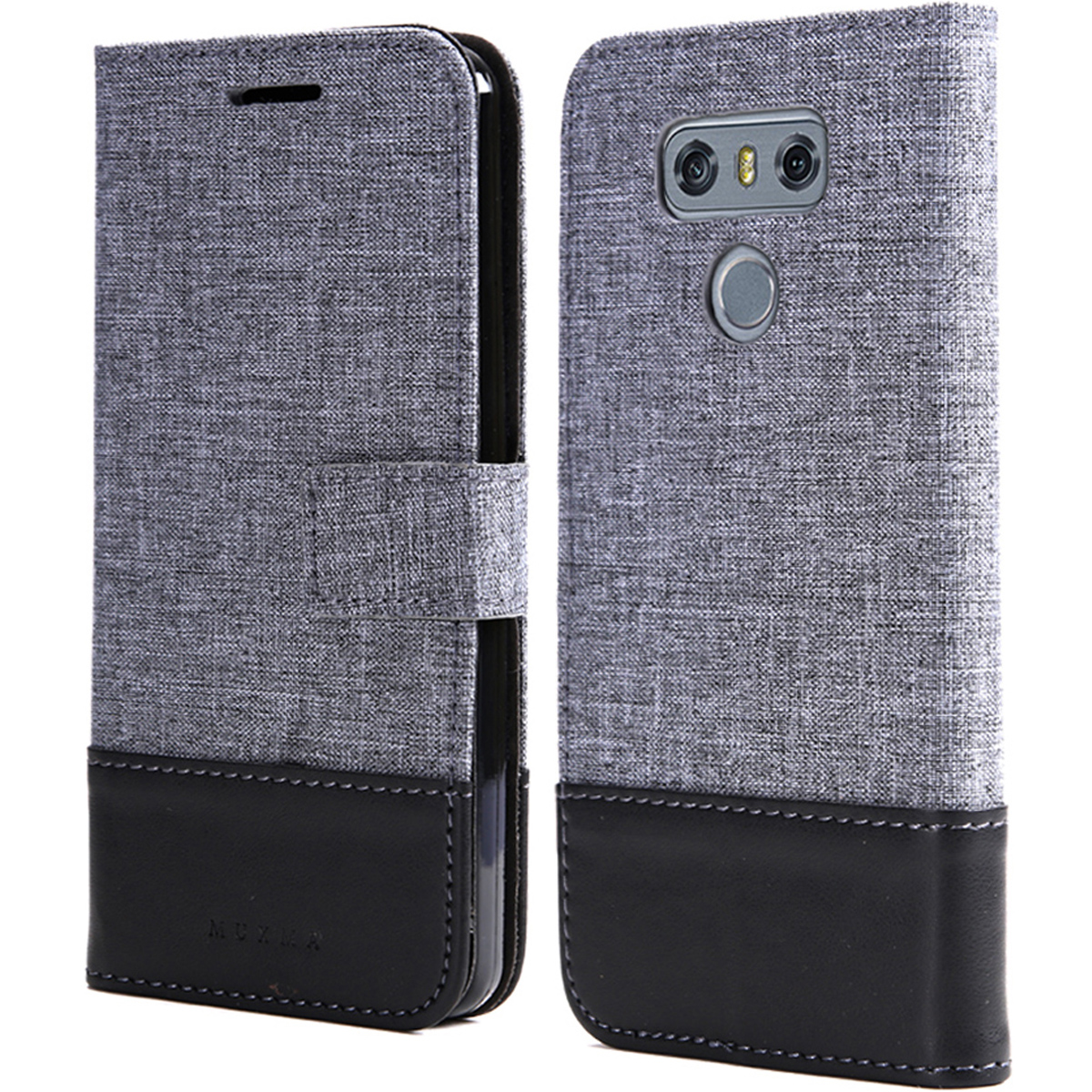 

Muxma Leder Folio Canvas Spleißständer Telefonhülle Für LG G6 - Schwarz, LG G6