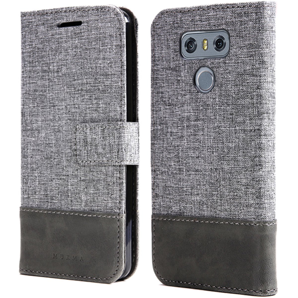 

Muxma Leder Folio Canvas Spleißständer Telefonschale Für LG G6 - Grau, LG G6