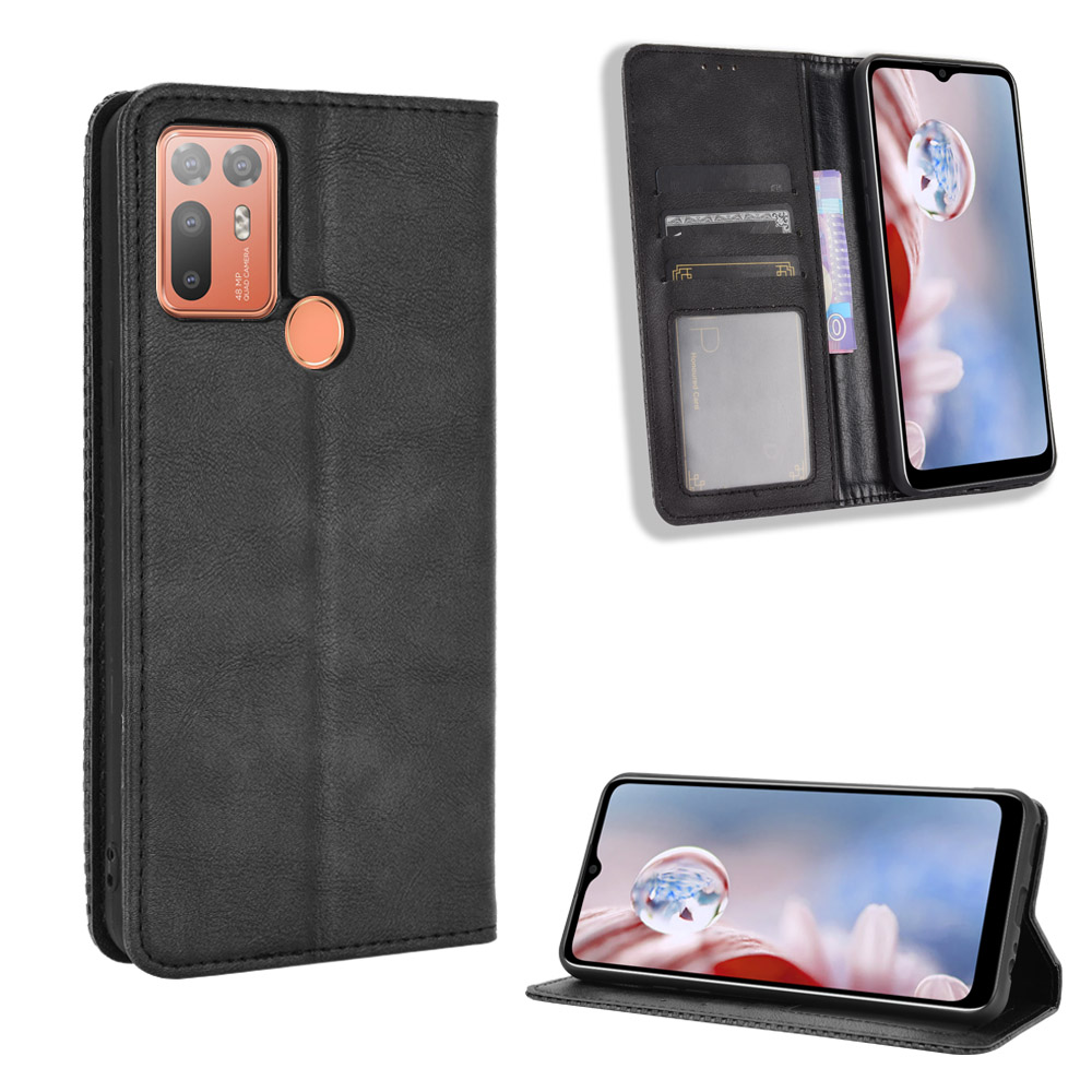 

Für HTC Desire 20+ Magnetische Lederabdeckung im Vintage -stil Mit Ständer - Schwarz, HTC Desire 20+
