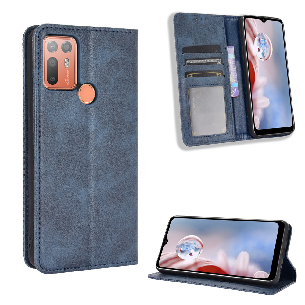

Für HTC Desire 20+ Magnetische Lederabdeckung im Vintage -stil Mit Ständer - Blau, HTC Desire 20+