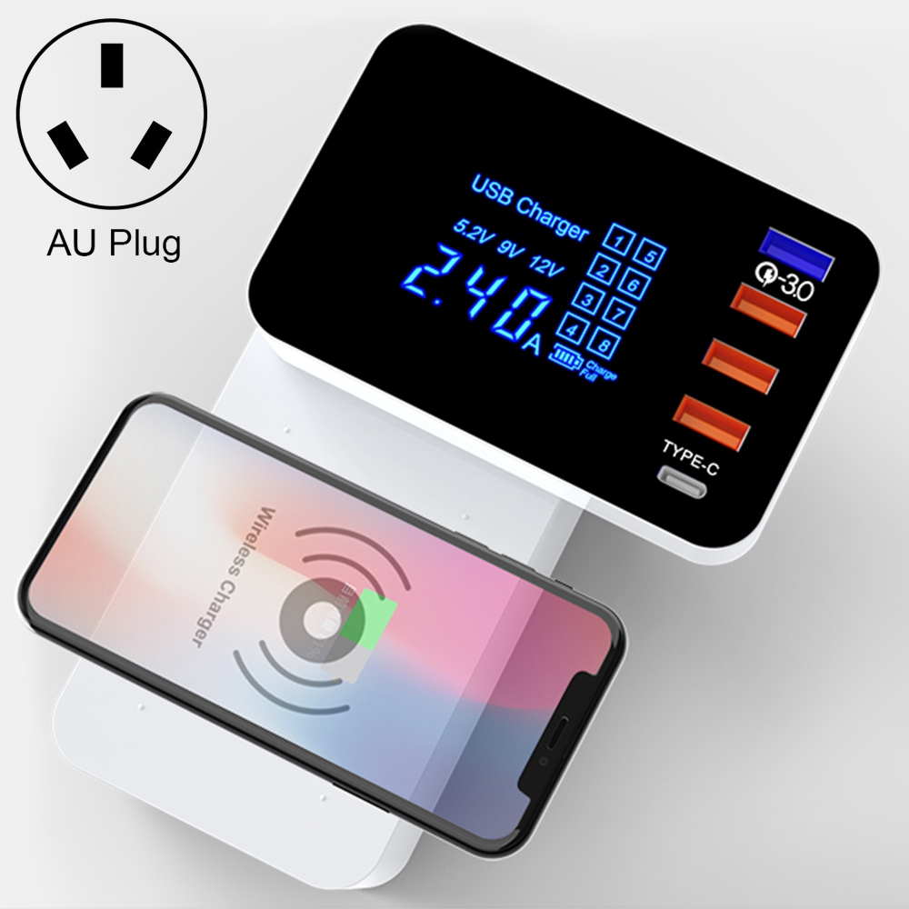 

5-port Smart Wireless Charger Multi-function Foldable Fast Charging Power Adapter with LED Display - AU Plug, iPhone 12 mini