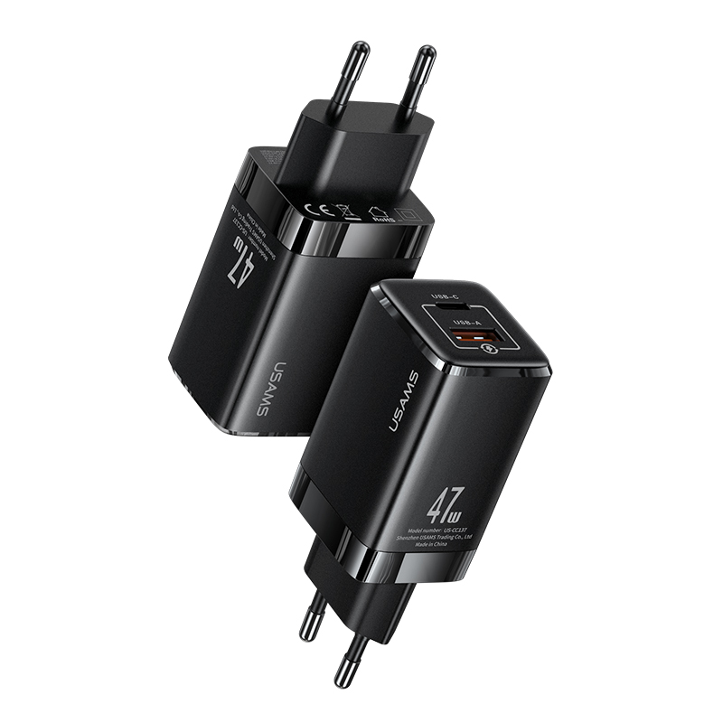 

USAMS US-CC137 T41 47W GAN Зарядное Устройство EU Plug USB-A + USB-C Dual USB-порт Мобильный Телефон Планшетный Зарядное Устройство, Universal