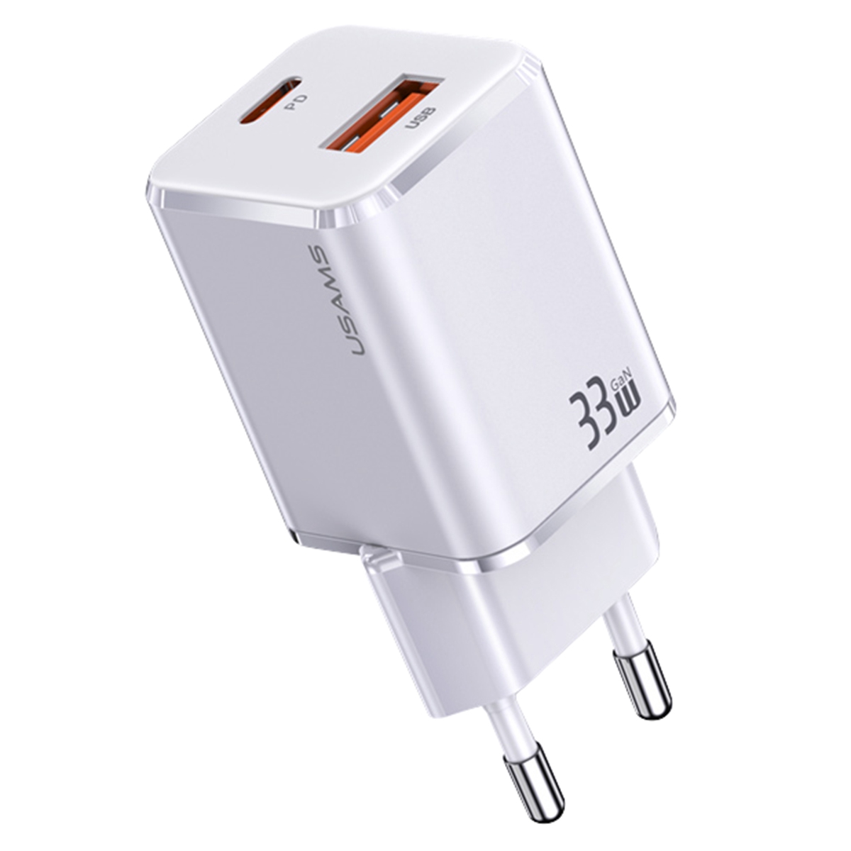 

USAMS US-CC144 T43 33W USB+Type-C Dual Port GaN Wall Charger Portable Power Adapter, EU Plug - White, Universal